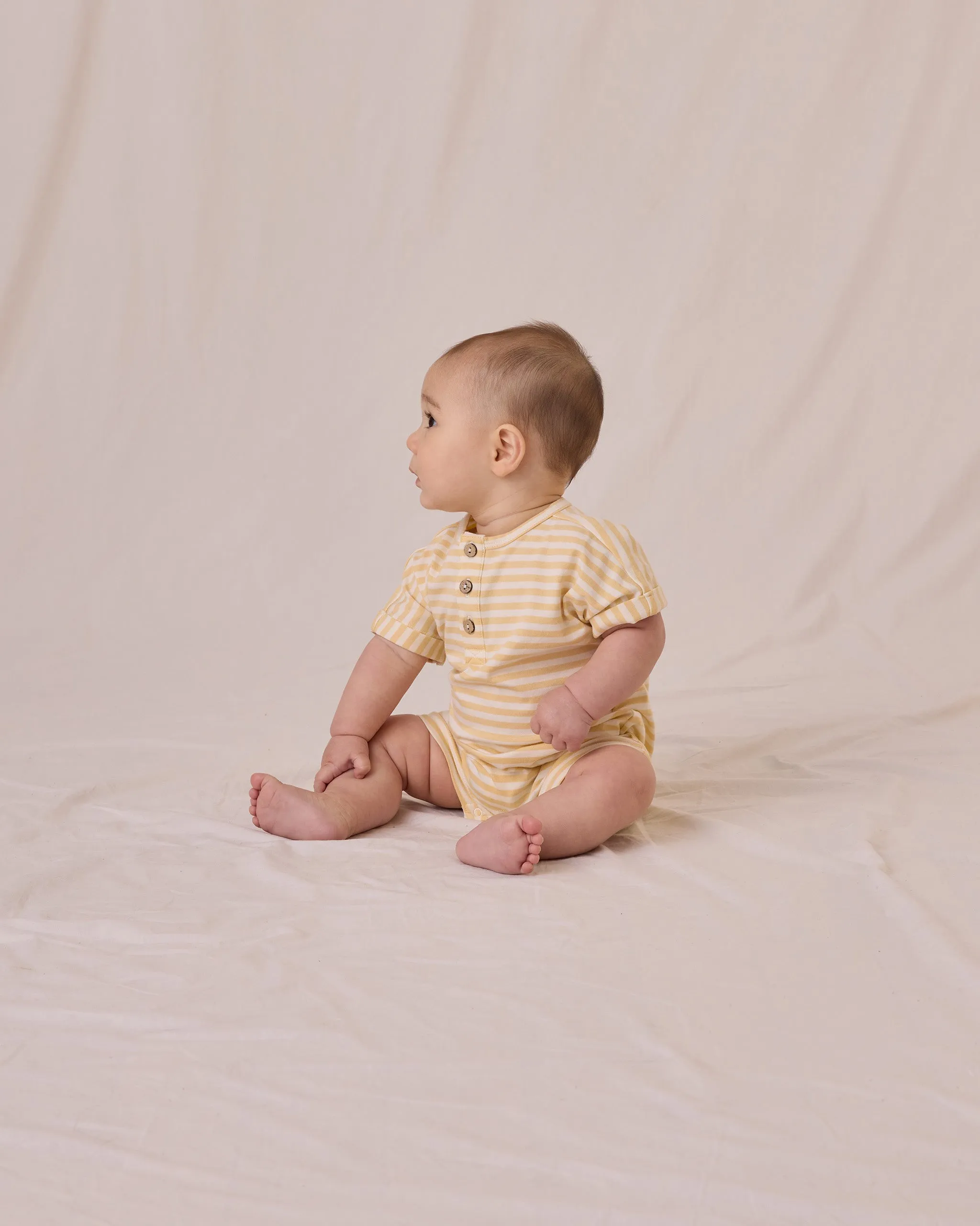 -Short Sleeve One-Piece || Yellow Stripe-
