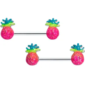 14 Gauge 9/16 Hot Tropical Pineapple Barbell Nipple Ring Set