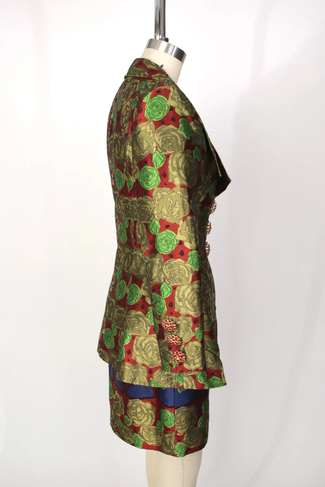1990s Christian Lacroix Jacquard Rhinestone Skirt Suit