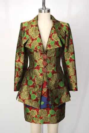1990s Christian Lacroix Jacquard Rhinestone Skirt Suit