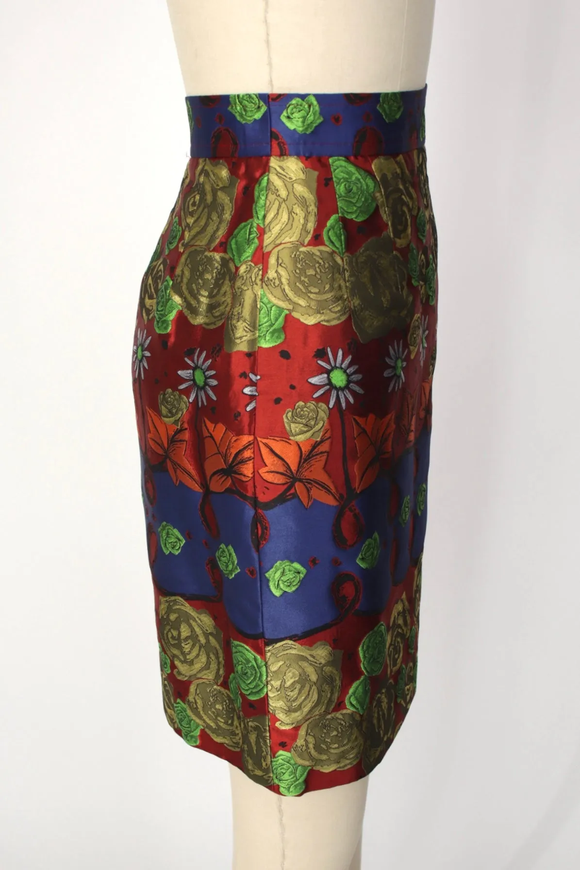 1990s Christian Lacroix Jacquard Rhinestone Skirt Suit