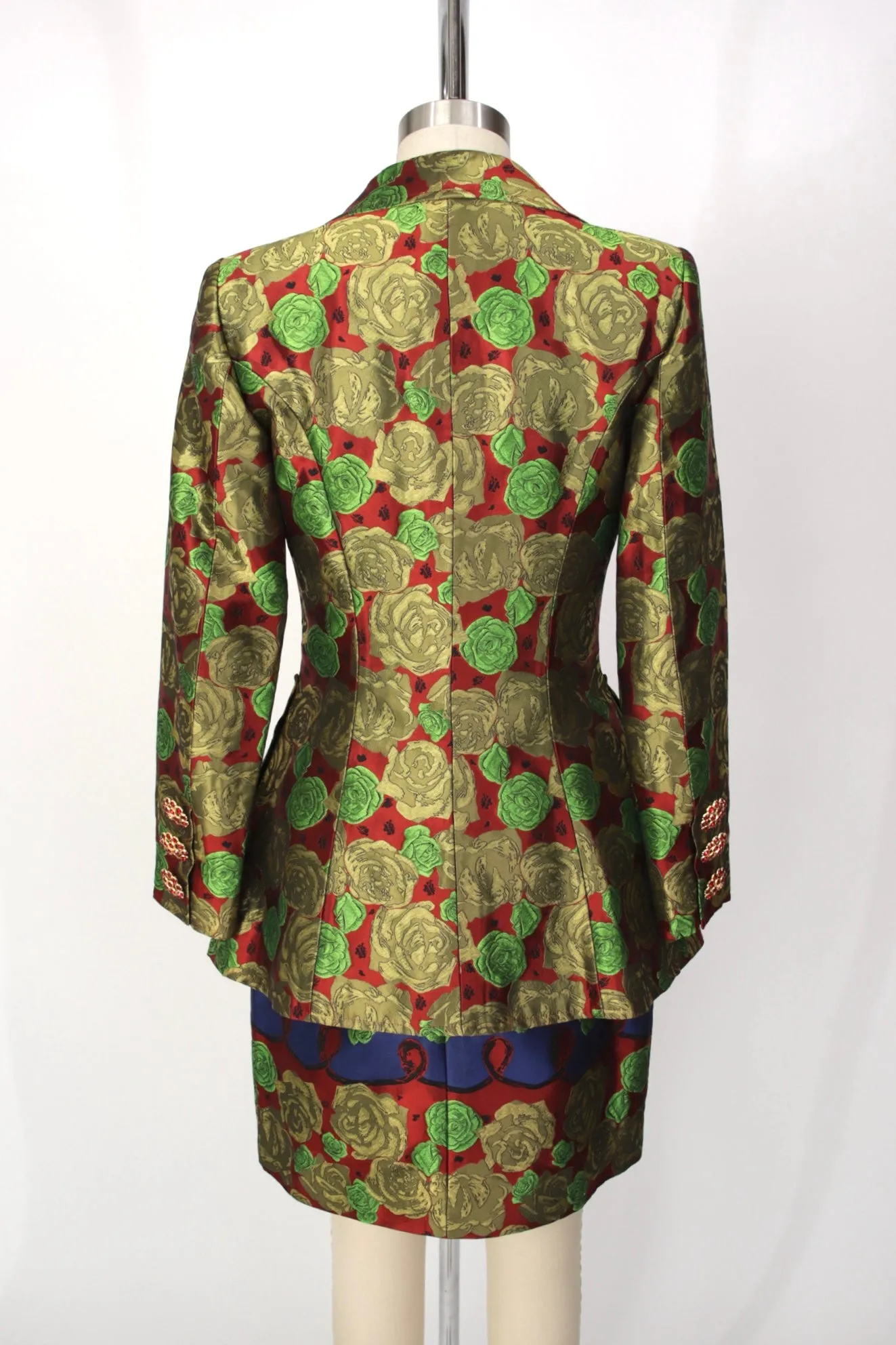1990s Christian Lacroix Jacquard Rhinestone Skirt Suit