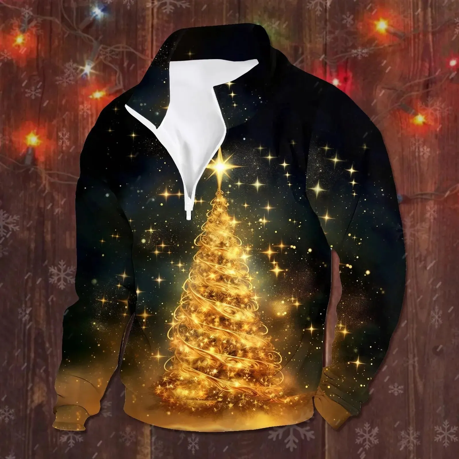 3D-Printed Christmas Tree Hoodie, Y2K Fashion, Oversized Long-Sleeve Pullover for Men