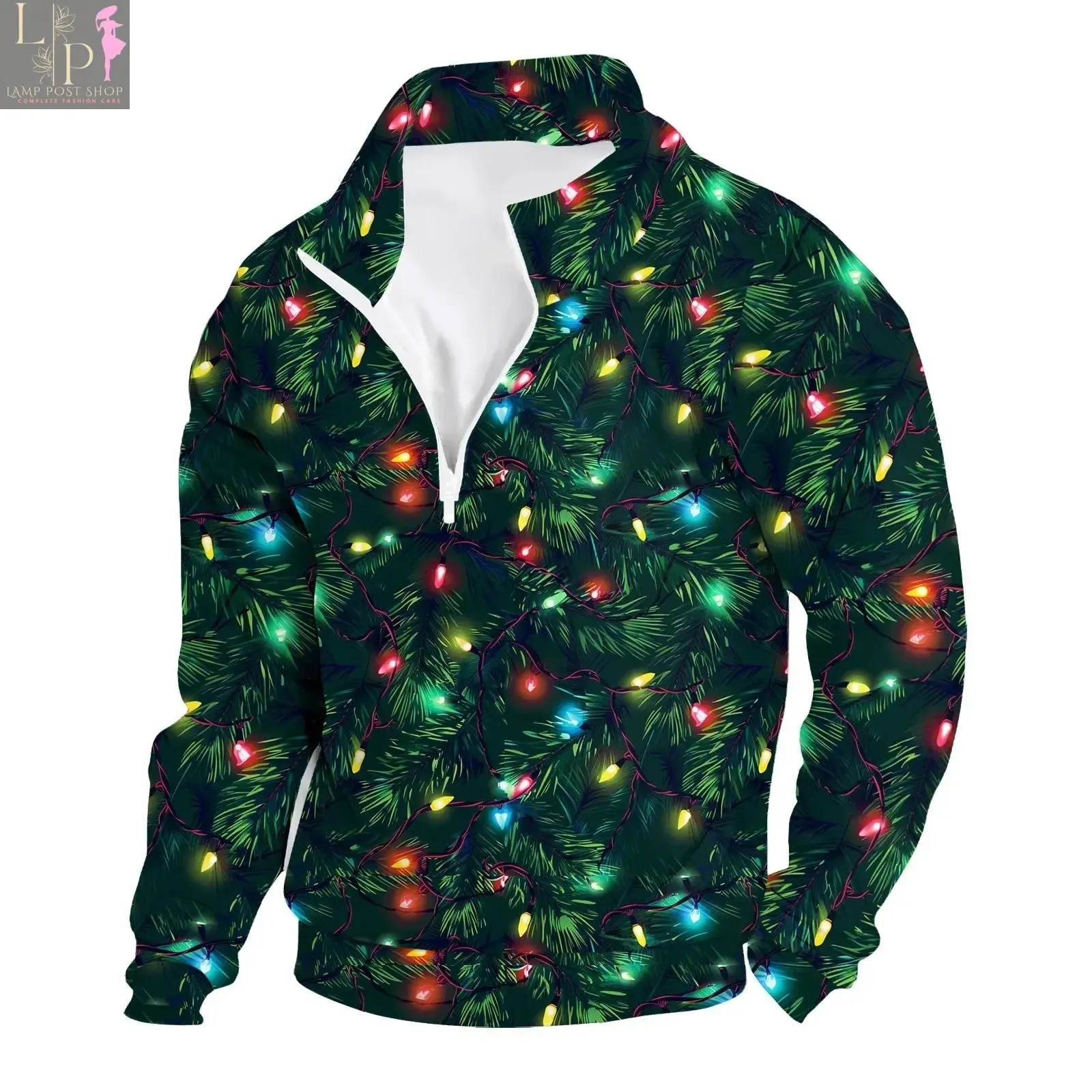 3D-Printed Christmas Tree Hoodie, Y2K Fashion, Oversized Long-Sleeve Pullover for Men