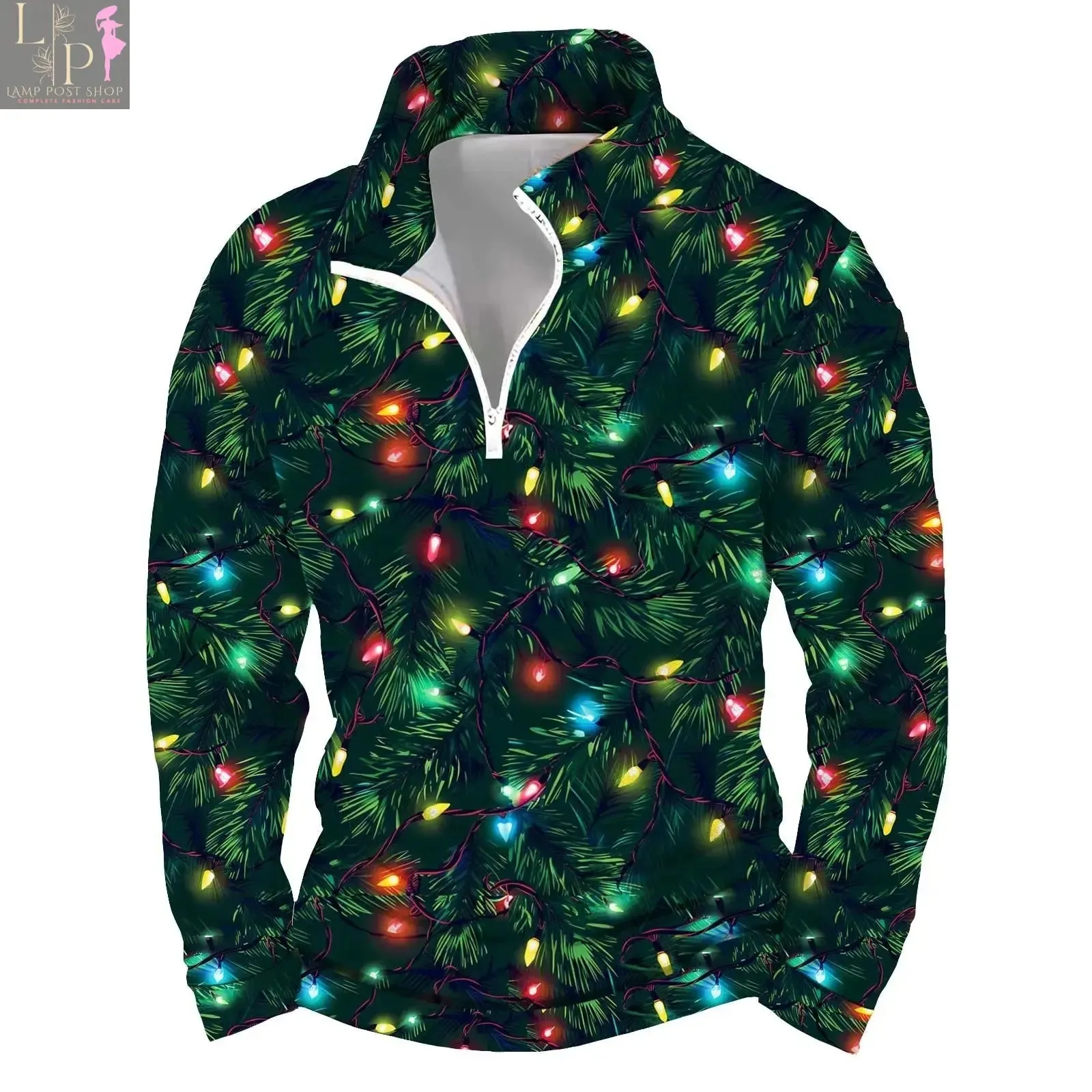 3D-Printed Christmas Tree Hoodie, Y2K Fashion, Oversized Long-Sleeve Pullover for Men