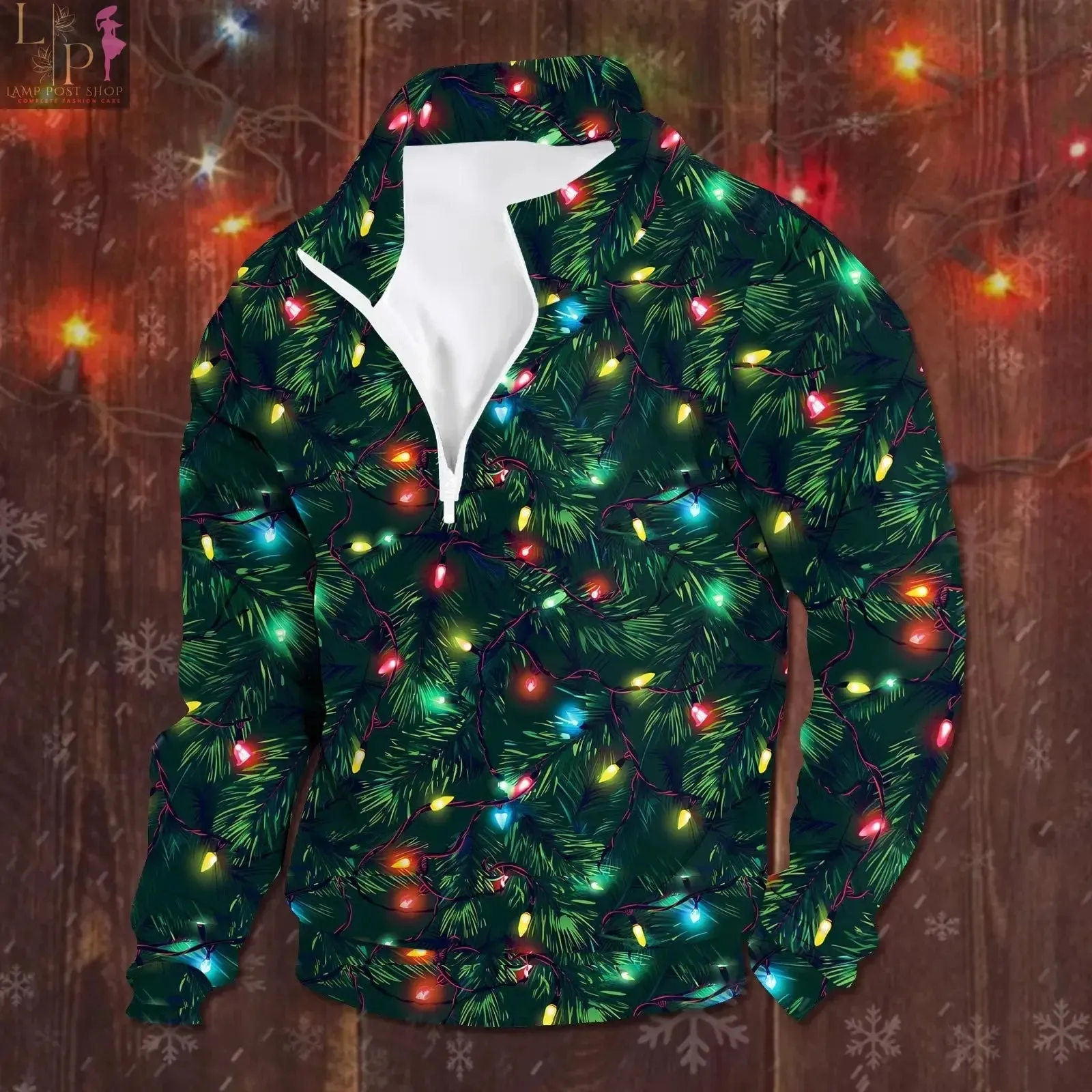 3D-Printed Christmas Tree Hoodie, Y2K Fashion, Oversized Long-Sleeve Pullover for Men