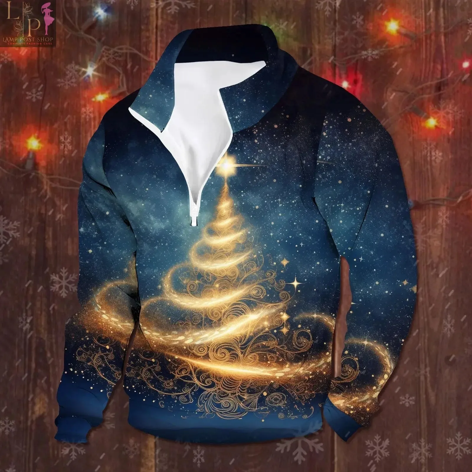 3D-Printed Christmas Tree Hoodie, Y2K Fashion, Oversized Long-Sleeve Pullover for Men