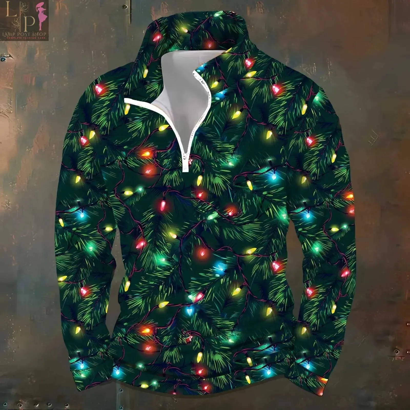 3D-Printed Christmas Tree Hoodie, Y2K Fashion, Oversized Long-Sleeve Pullover for Men