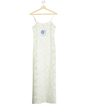 4th & Reckless White Agnes Crochet-pattern Knitted Maxi Dress UK 6