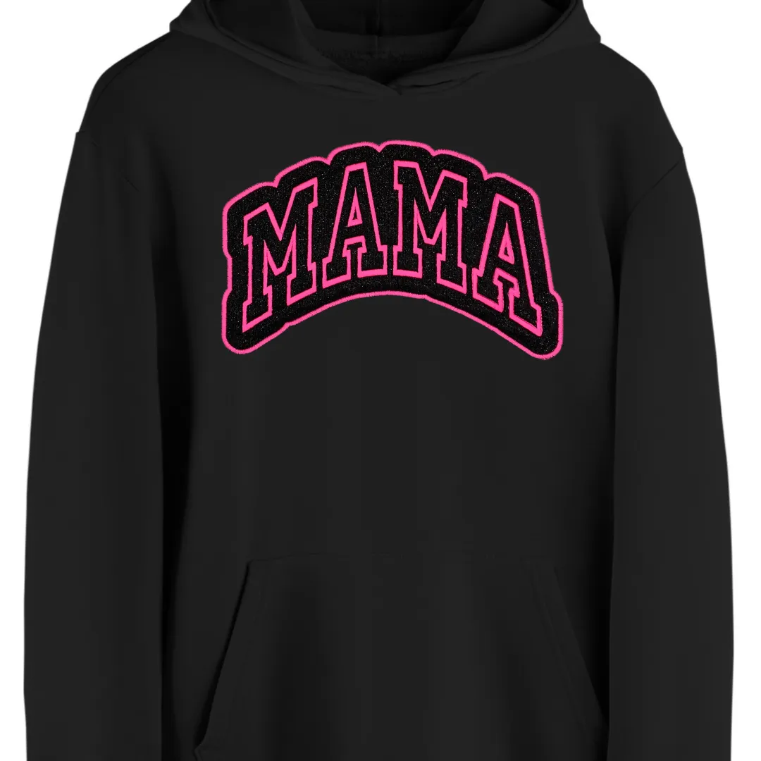 Adult Hoodie (w/ drawstrings) - Mama-  Black Glitter Appliqué