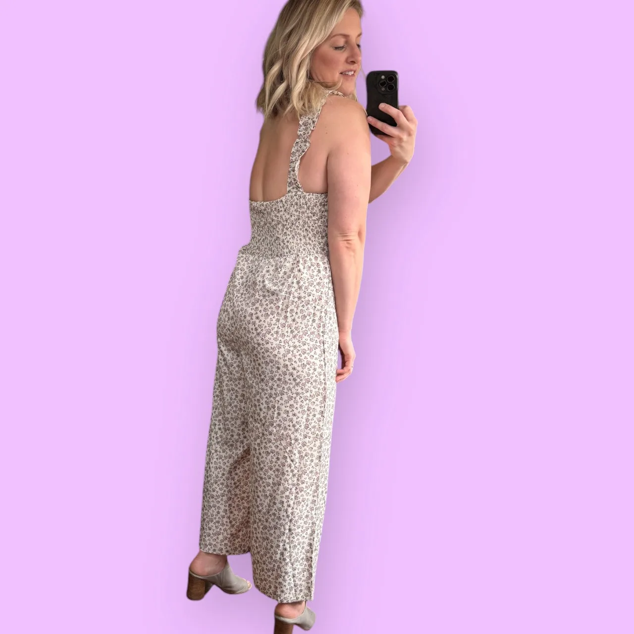 Aemi   Co Floral Sweetheart Neck Wide Leg Jumpsuit