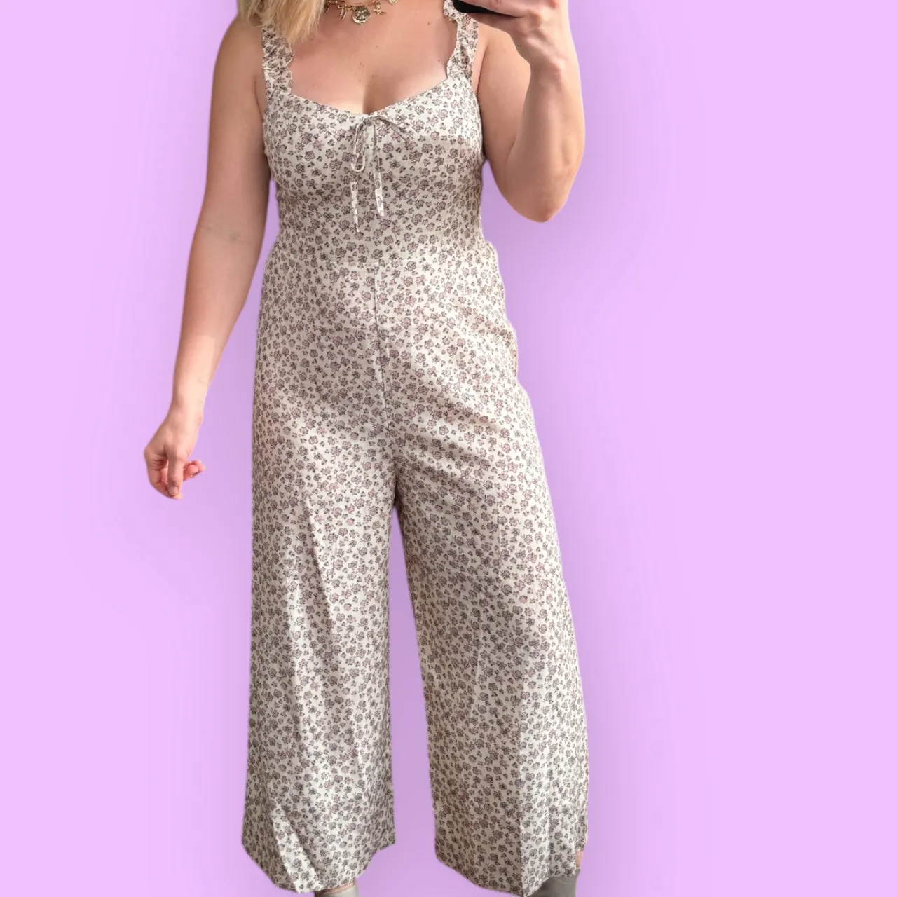 Aemi   Co Floral Sweetheart Neck Wide Leg Jumpsuit