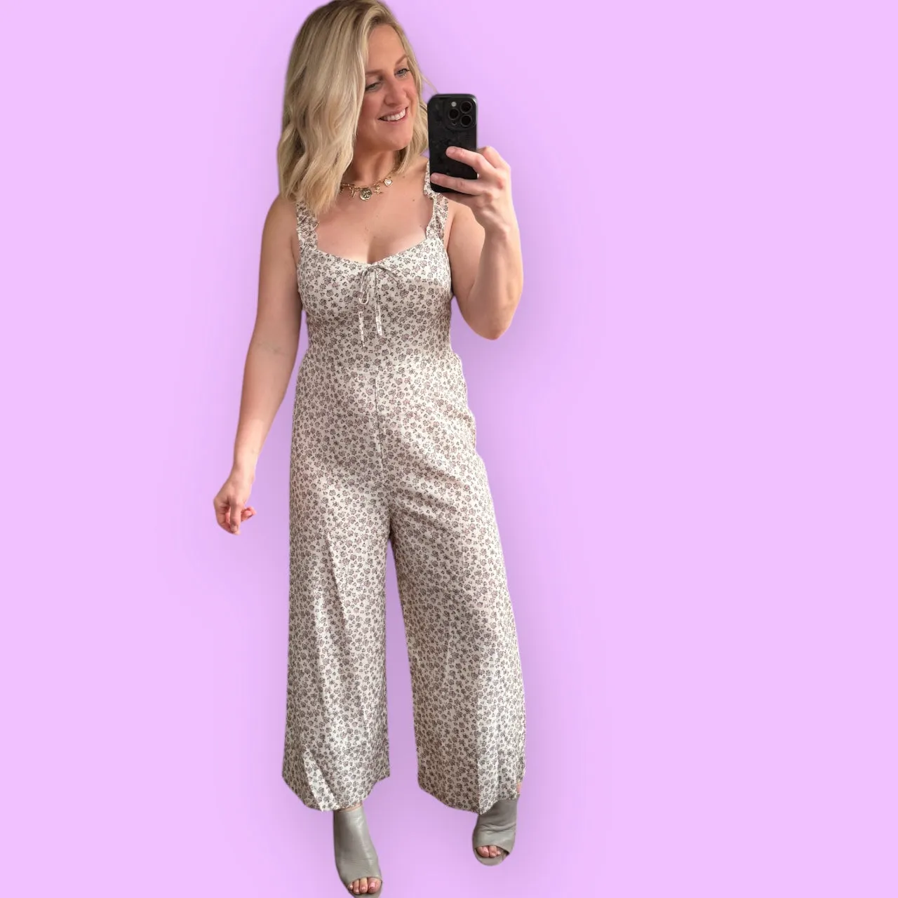 Aemi   Co Floral Sweetheart Neck Wide Leg Jumpsuit