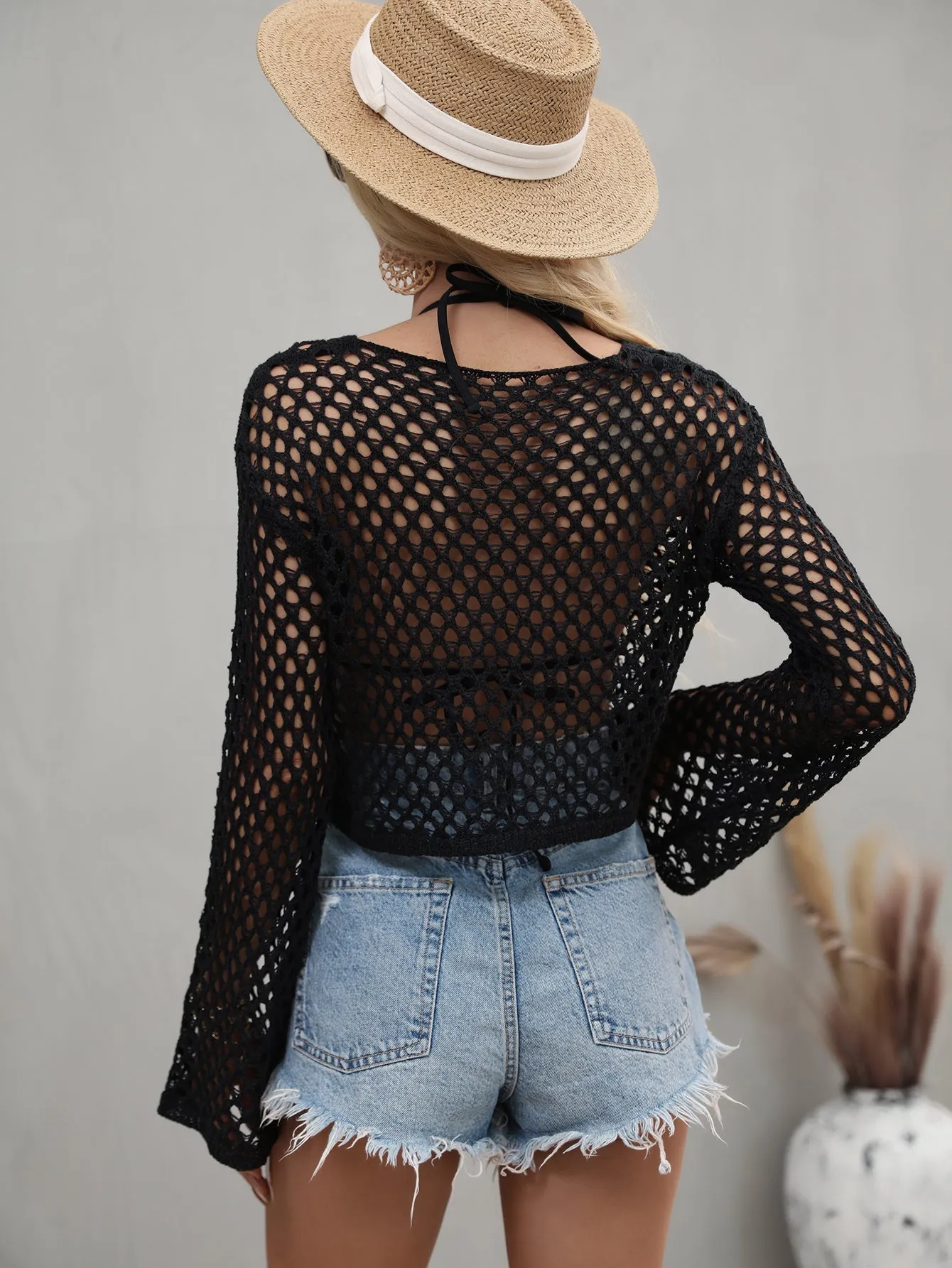 Aida Crochet Knit Top - Black