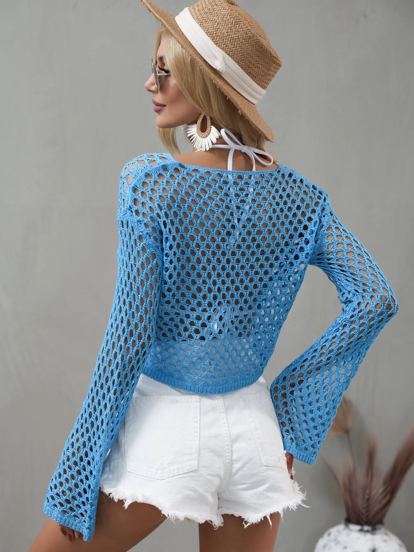 Aida Crochet Knit Top - Blue