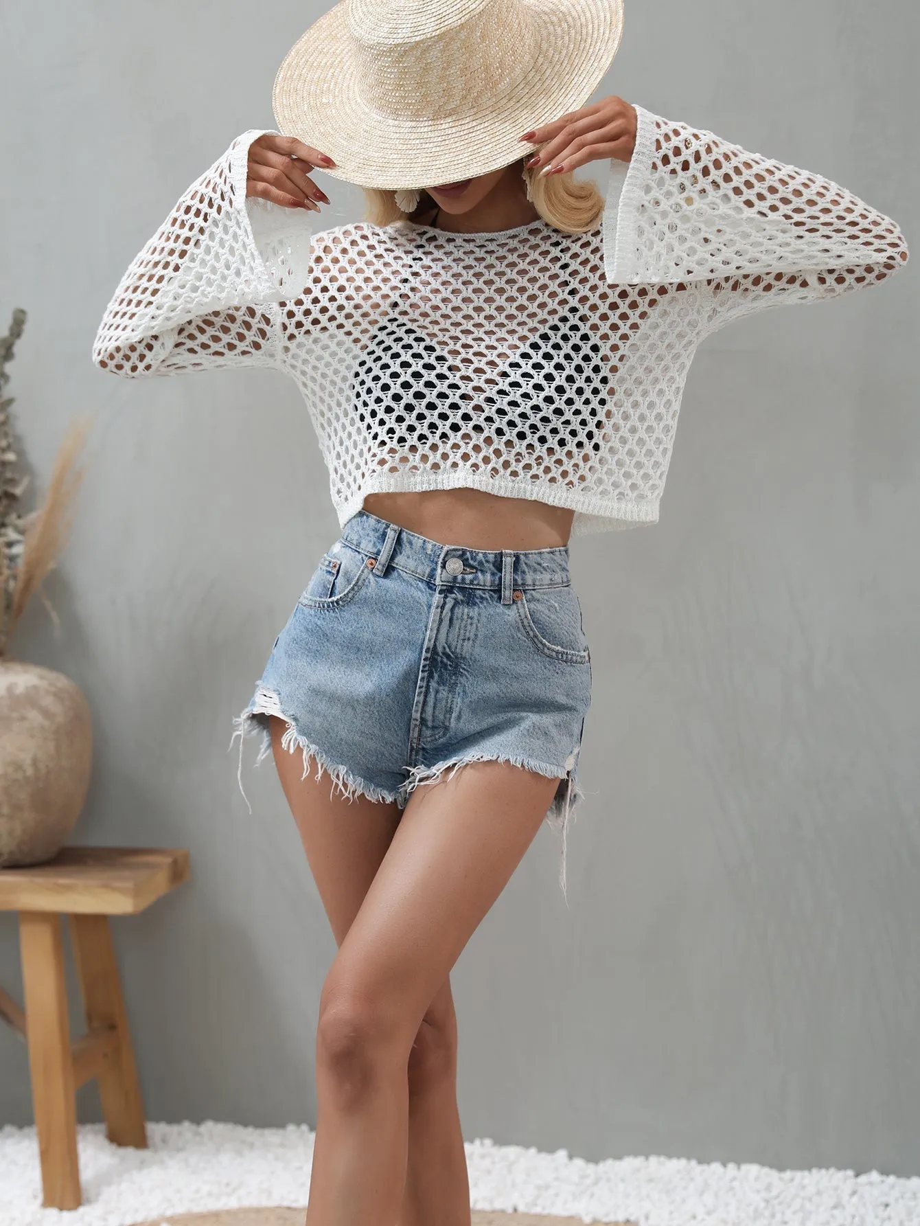 Aida Crochet Knit Top - White