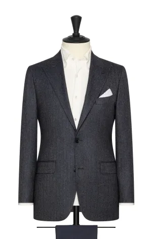 Angelico Dark Slate Blue Faux Uni Merino Wool Herringbone