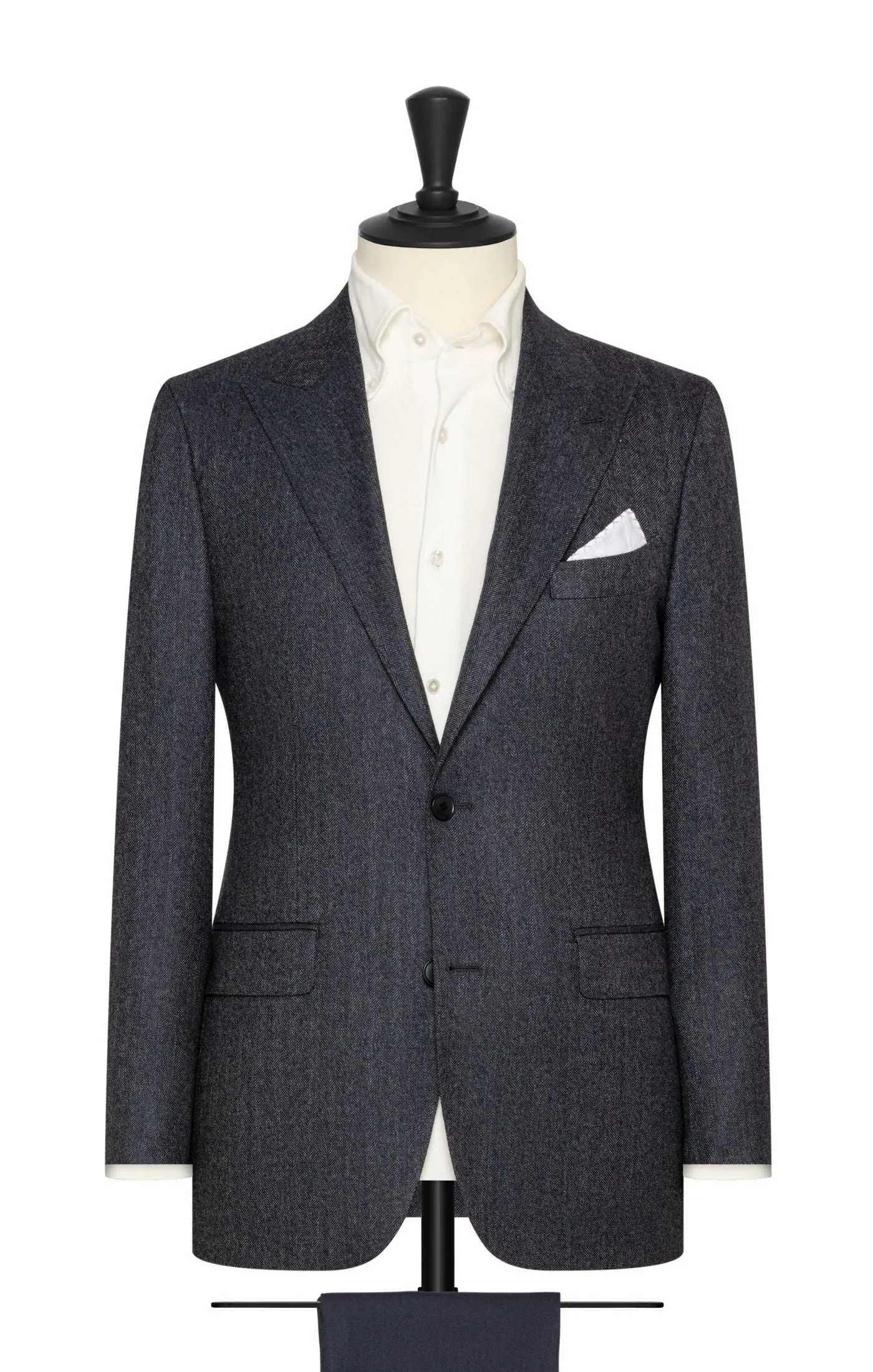 Angelico Dark Slate Blue Faux Uni Merino Wool Herringbone