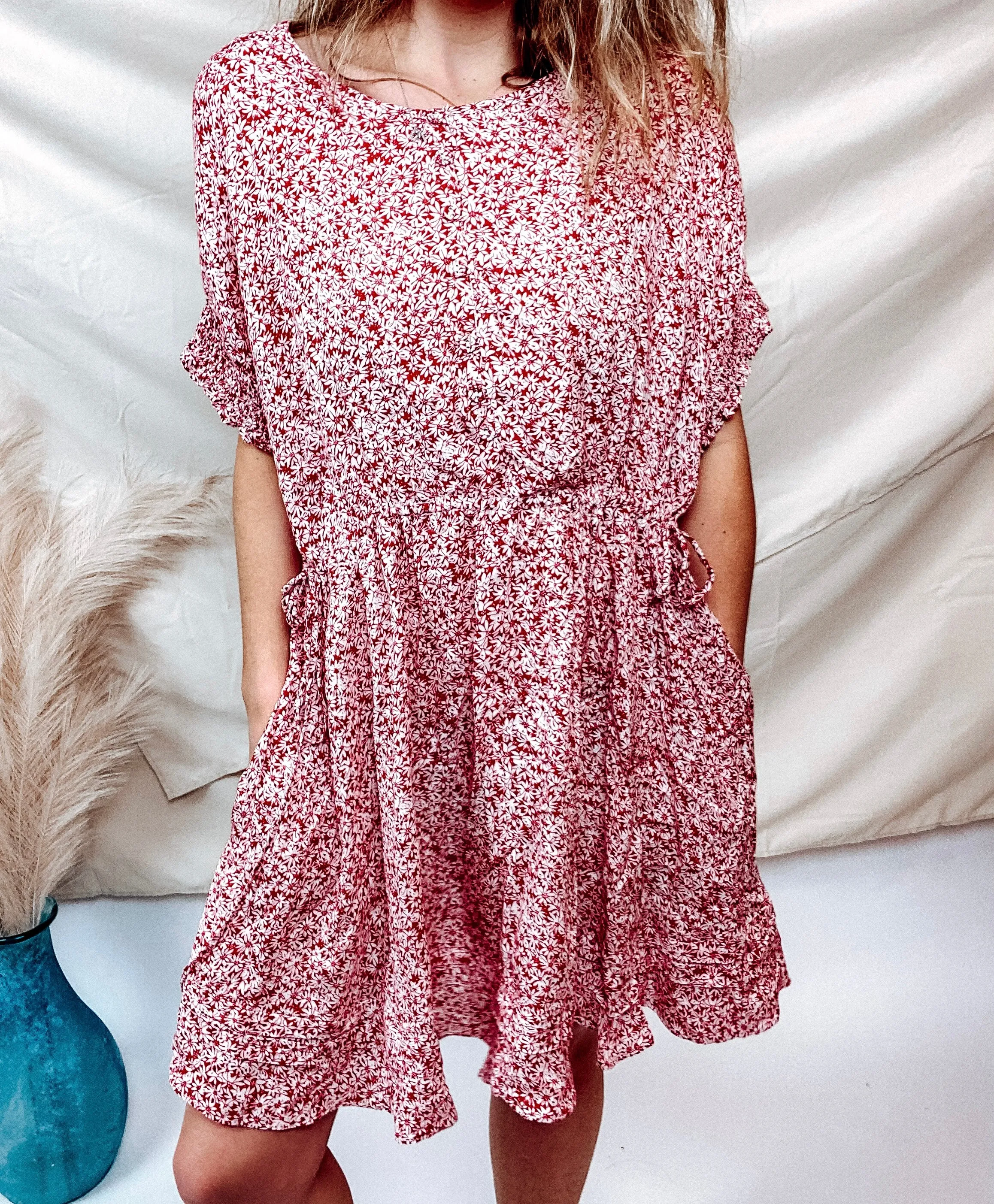 Aniston Floral Red Dress
