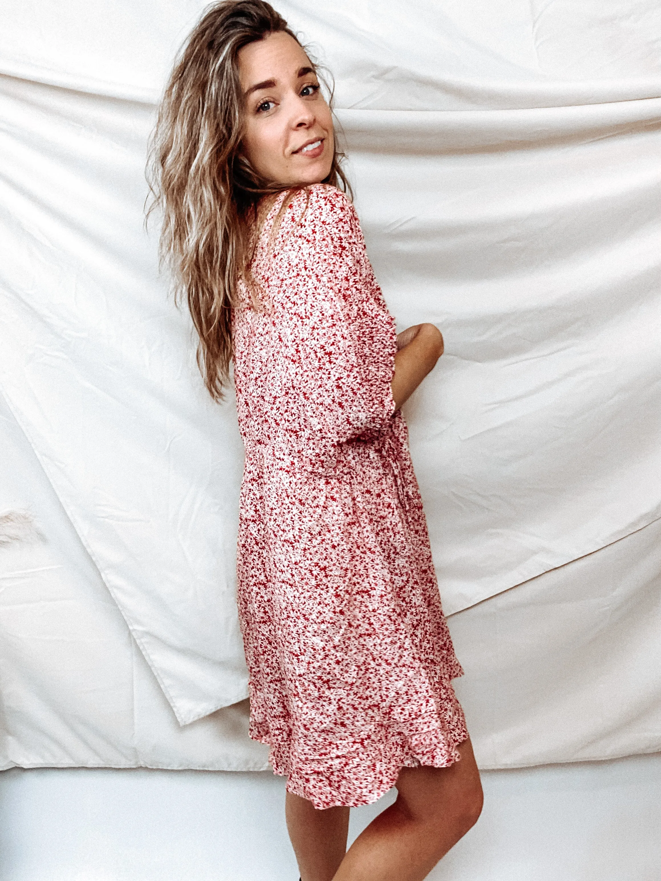 Aniston Floral Red Dress