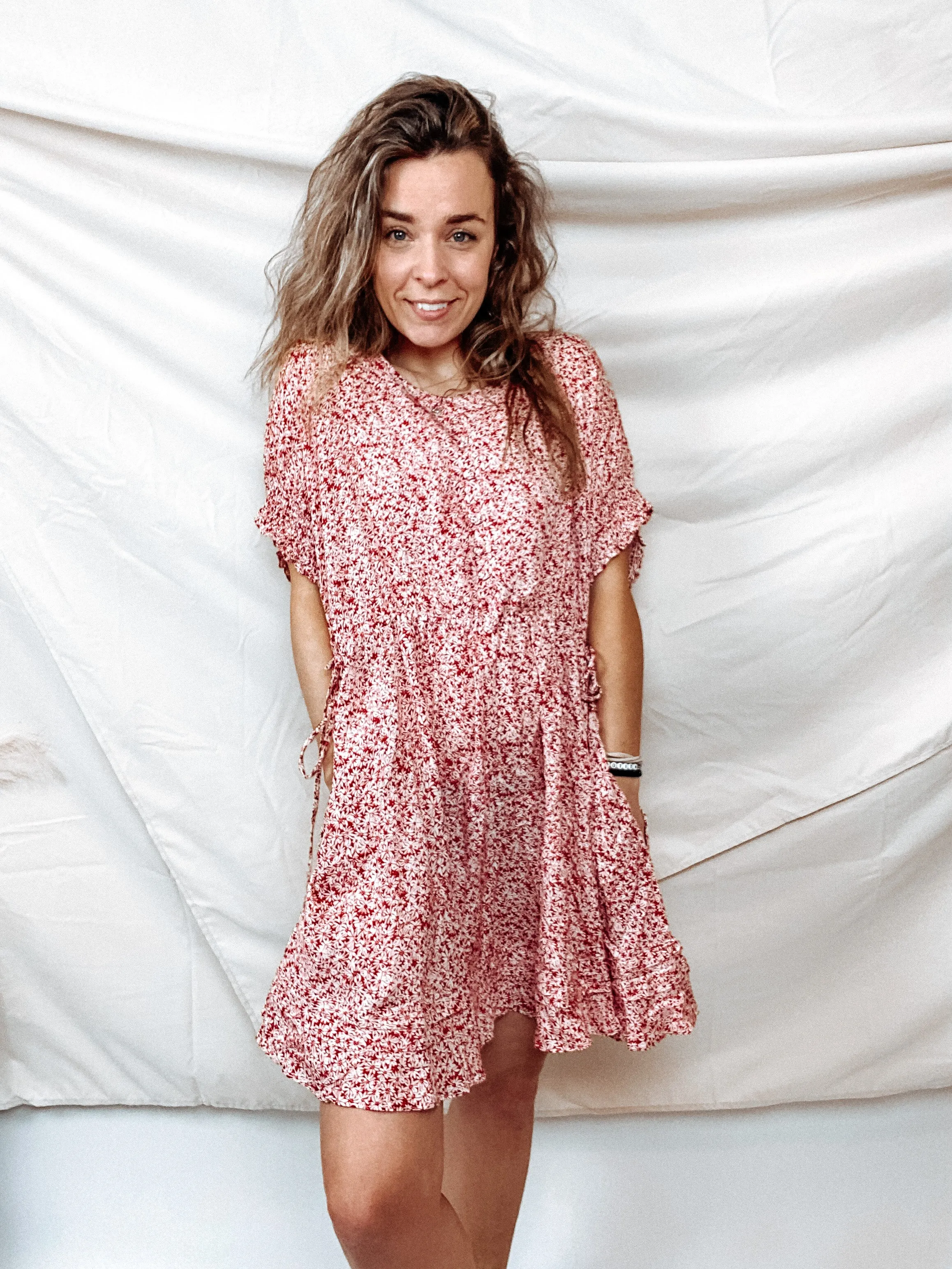 Aniston Floral Red Dress