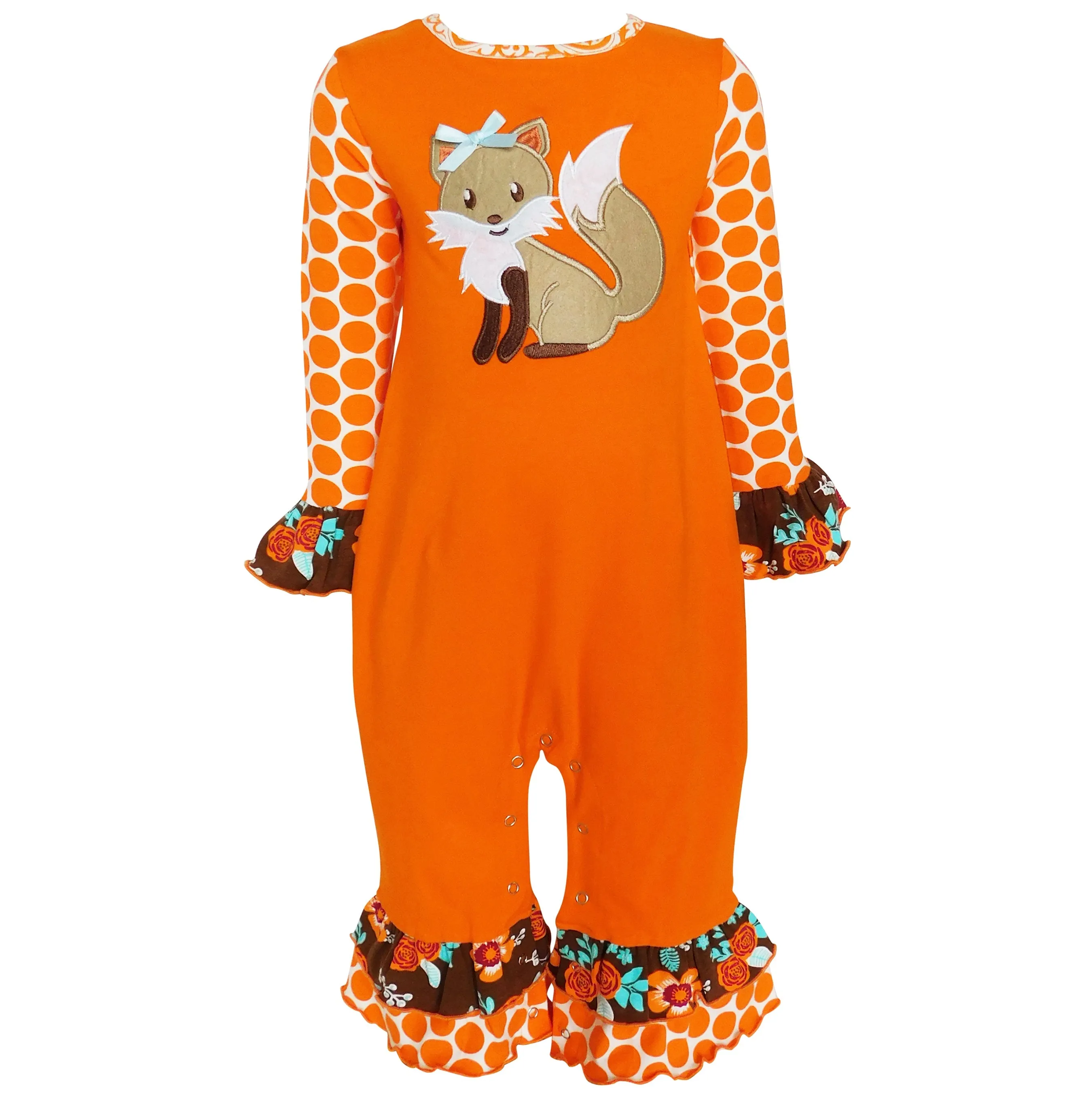 AnnLoren Girls Fall Fox Baby Toddler Romper Autumn Orange Jumpsuit