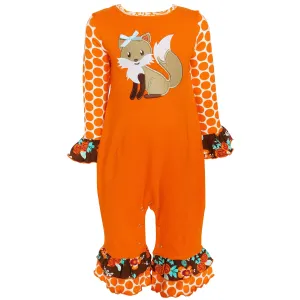 AnnLoren Girls Fall Fox Baby Toddler Romper Autumn Orange Jumpsuit