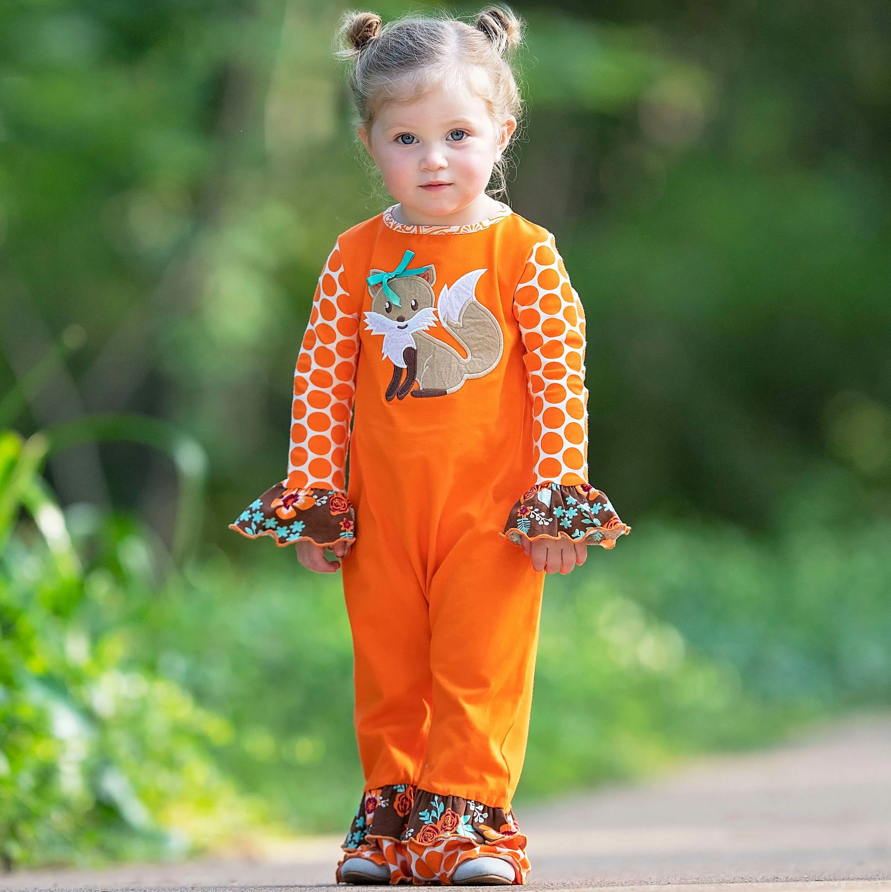 AnnLoren Girls Fall Fox Baby Toddler Romper Autumn Orange Jumpsuit