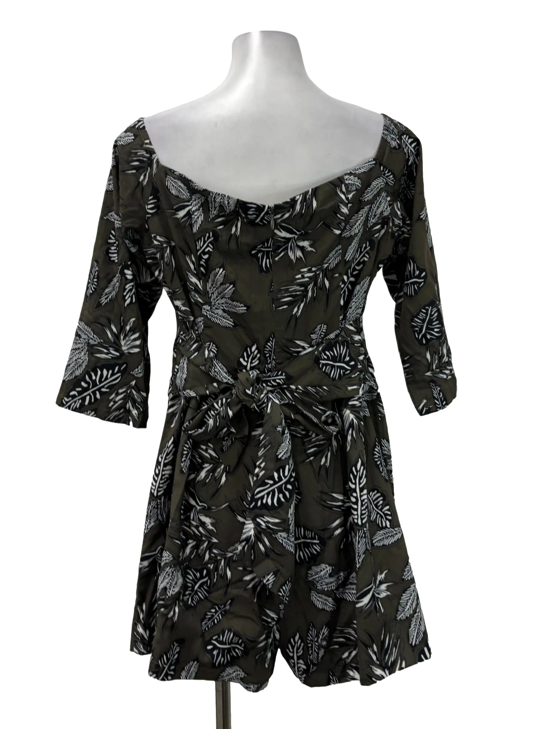 Army Green Square Neck Floral Romper LB