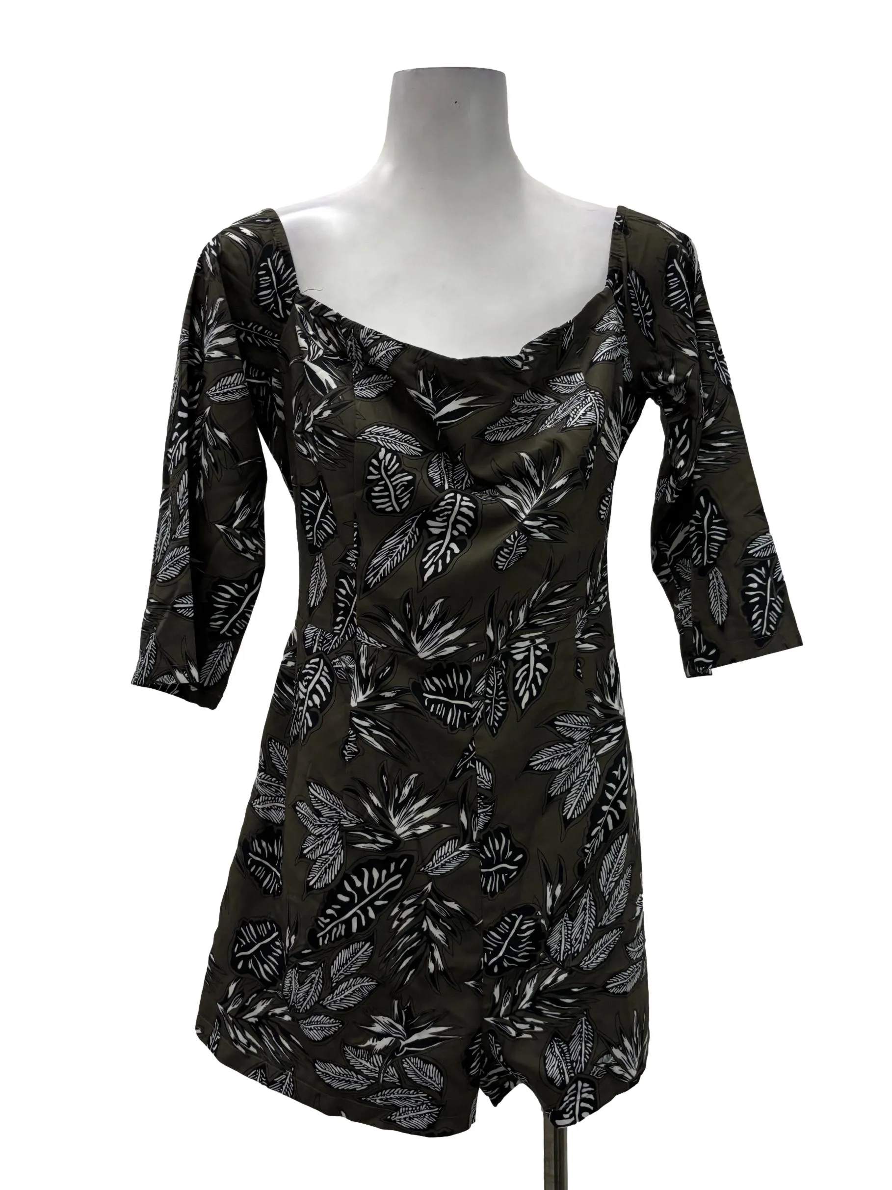 Army Green Square Neck Floral Romper LB