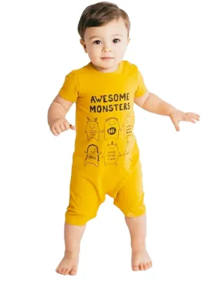 Artie - Awesome Monsters - Mustard Short Sleeve Summer Romper 9 to 24 Months