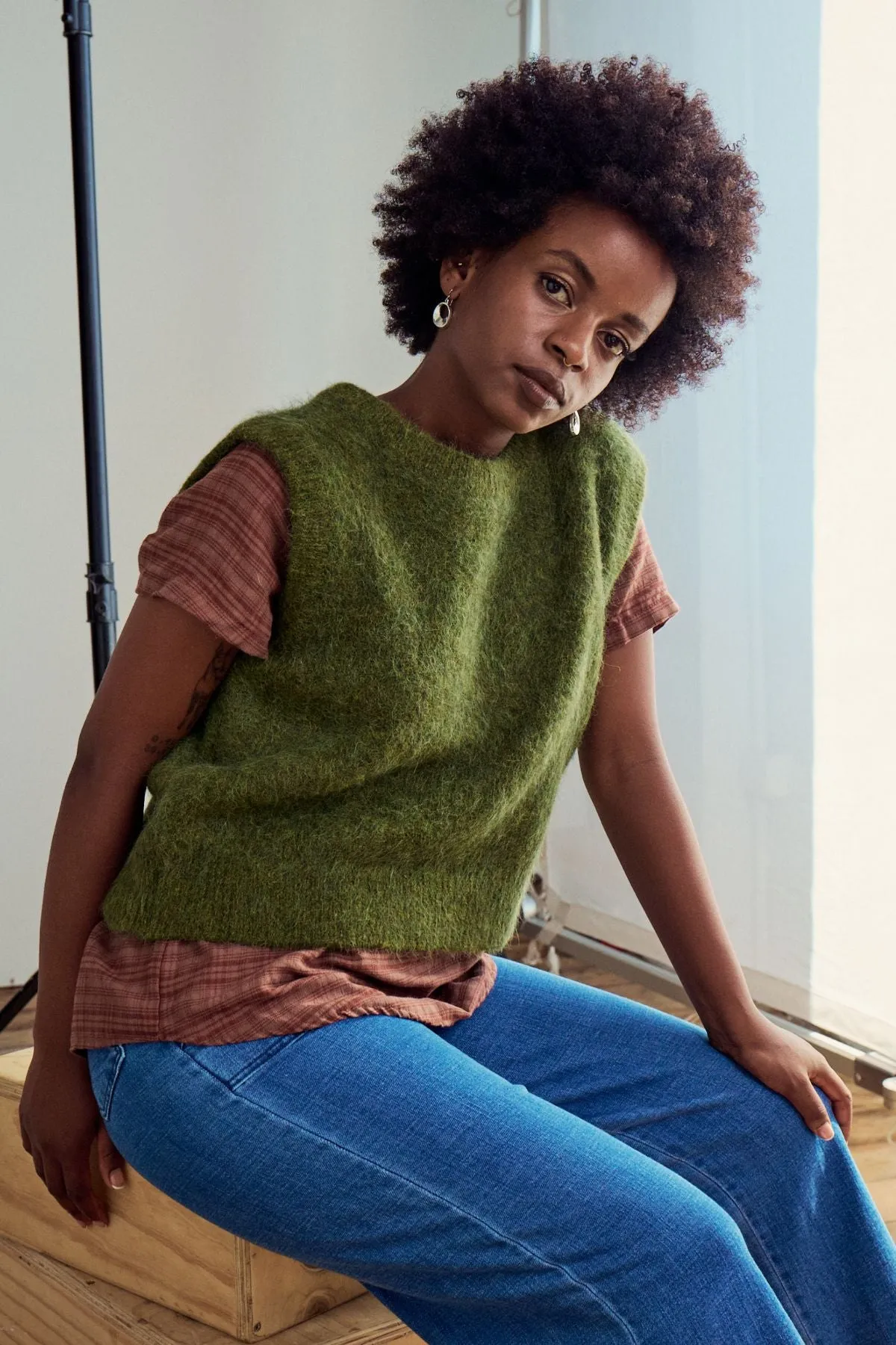 Aspen Knit Vest Moss in Alpaca