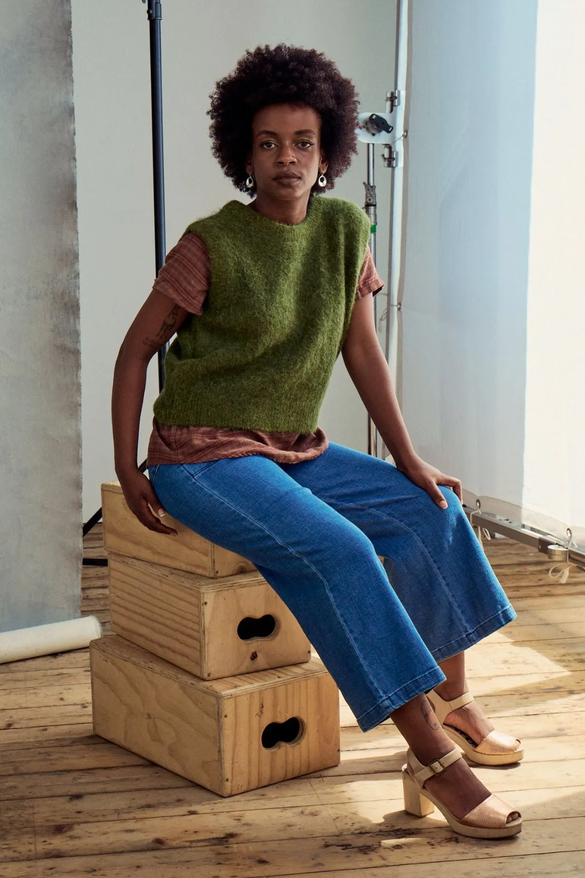 Aspen Knit Vest Moss in Alpaca