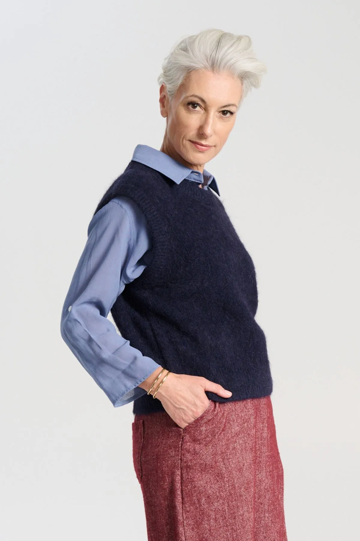 Aspen Knit Vest Navy in Alpaca