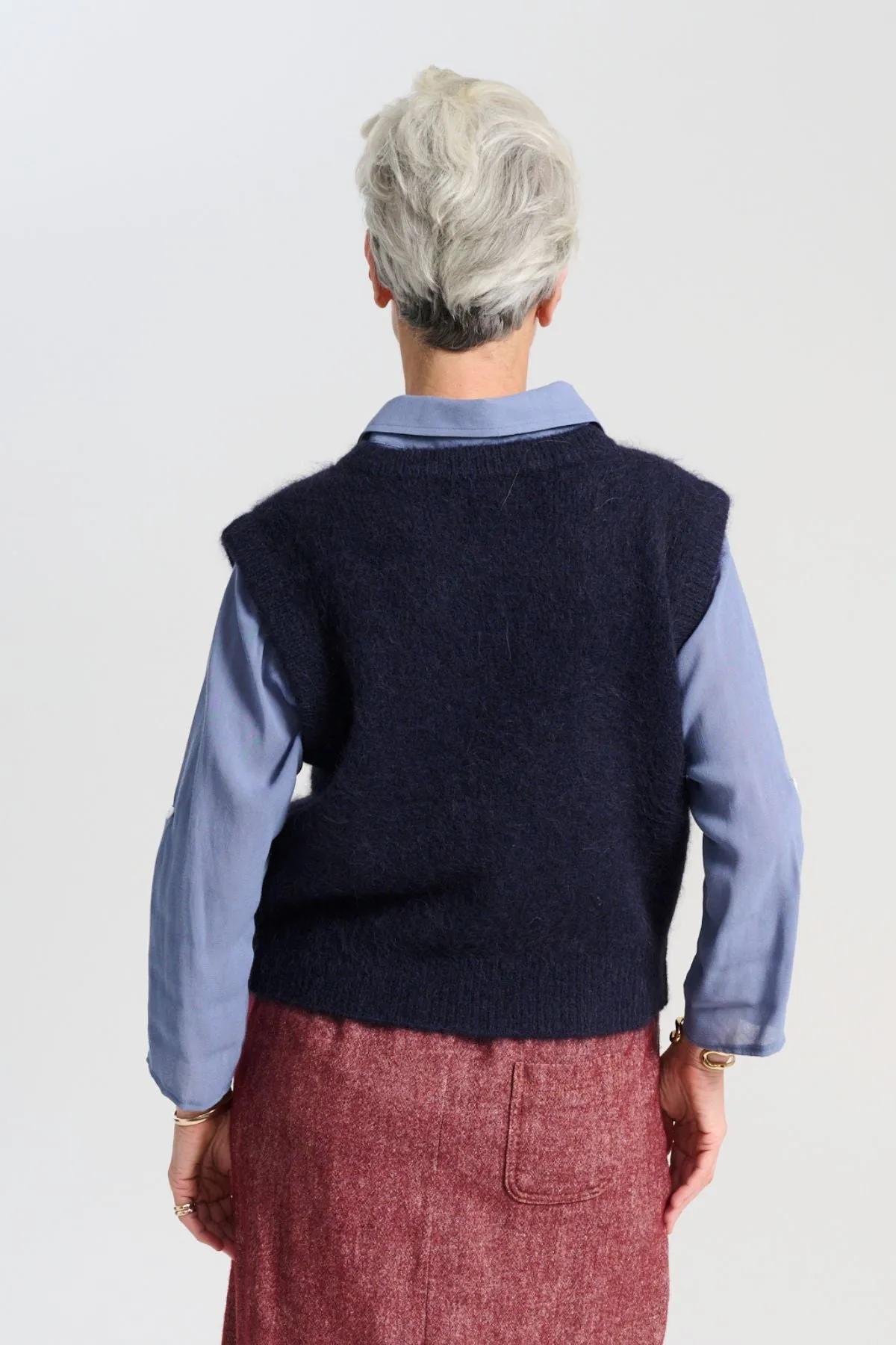 Aspen Knit Vest Navy in Alpaca