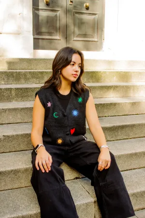 Astrology Embroidered Knit Sleeveless Vest
