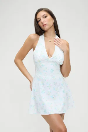 Audrey Floral Satin Mini Dress - French Riviera
