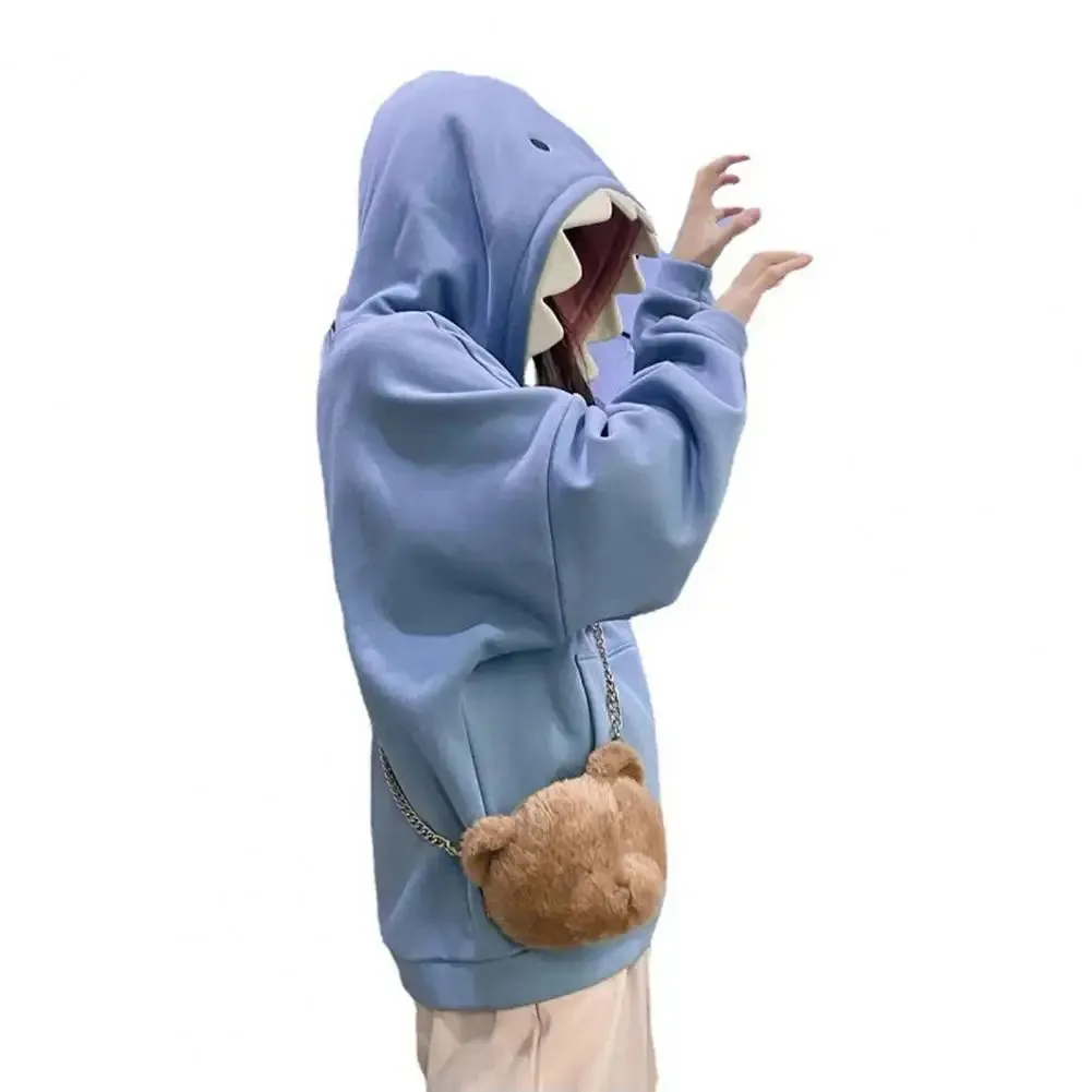 Autumn Winter Fun Shark Patch Hooded Hoodies Men Sport Casual Loose Trendy Couple's Pullover Hoodies