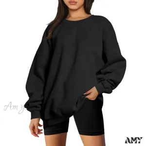 Autumn Winter Loose Oversize Solid Color O Neck Pullover Long Sleeve Harajuku Hoodies