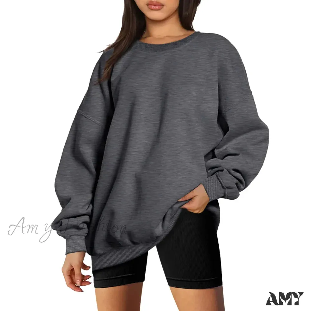 Autumn Winter Loose Oversize Solid Color O Neck Pullover Long Sleeve Harajuku Hoodies