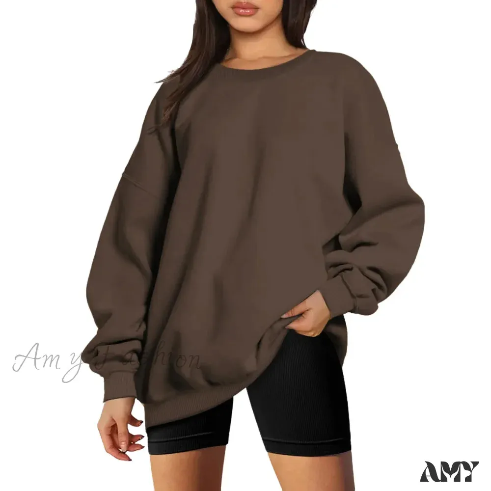 Autumn Winter Loose Oversize Solid Color O Neck Pullover Long Sleeve Harajuku Hoodies