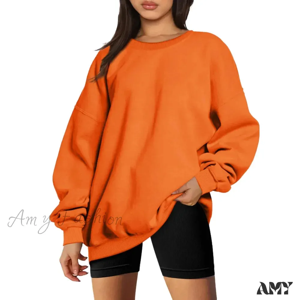 Autumn Winter Loose Oversize Solid Color O Neck Pullover Long Sleeve Harajuku Hoodies