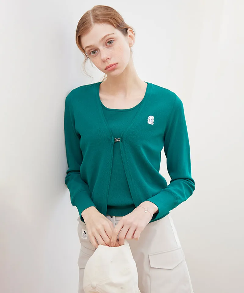 AVEN Sleeveless Knit Cardigan Set - Green