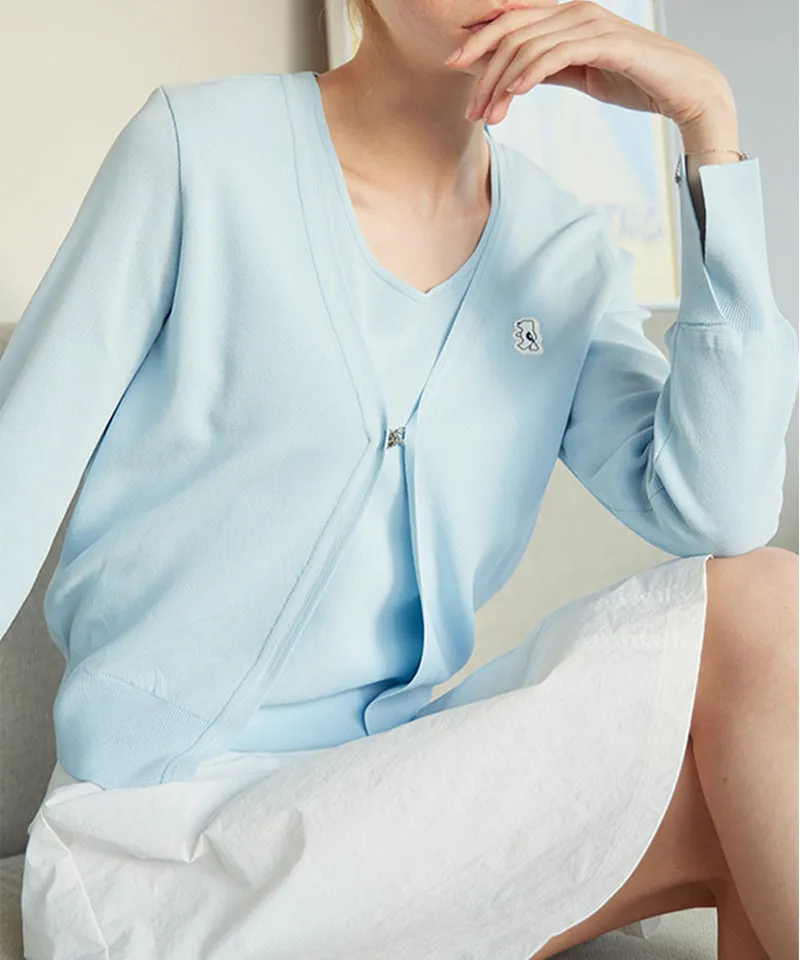 AVEN Sleeveless Knit Cardigan Set - Sky Blue