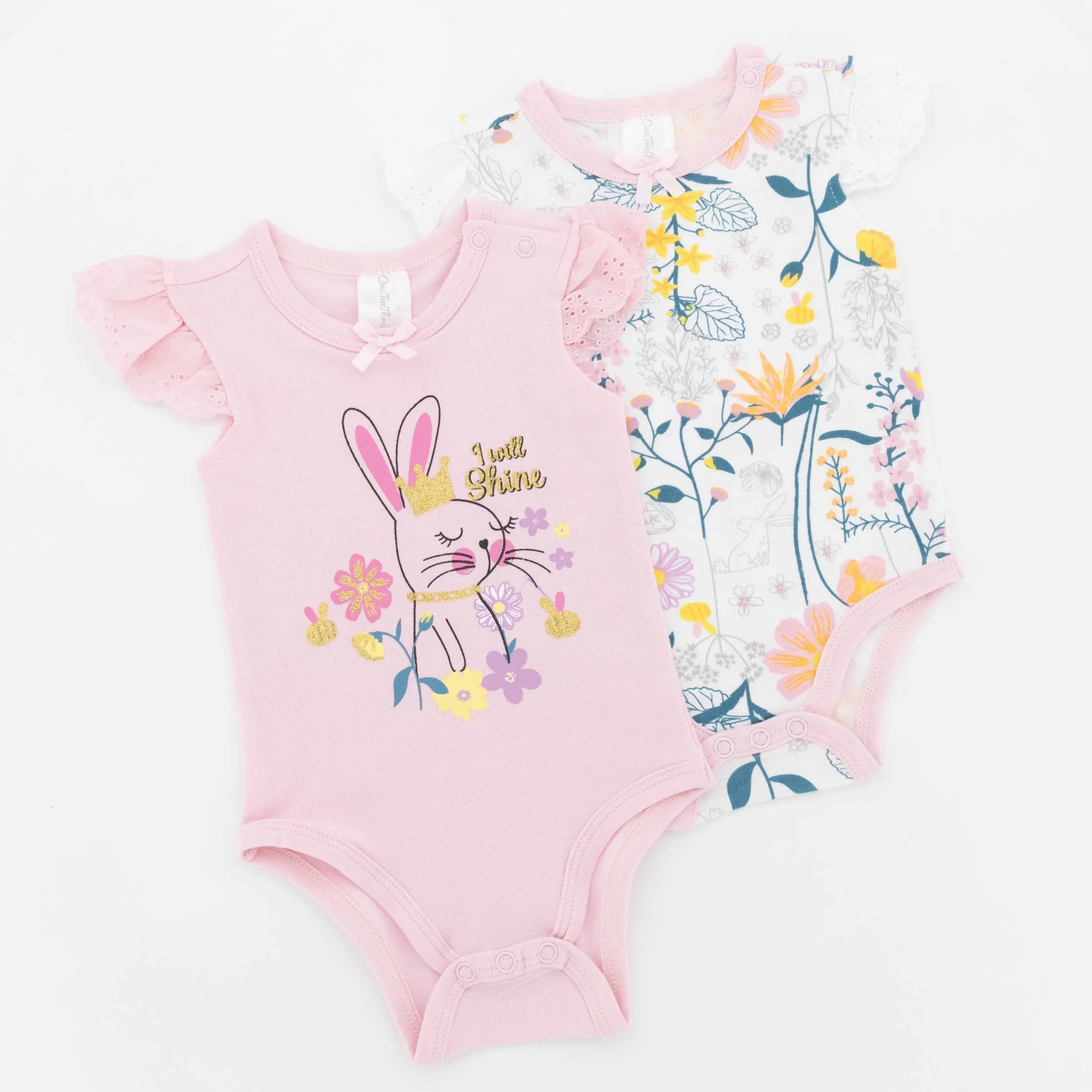 Baby Girls 2 Pack Rabbit Floral Babygrow