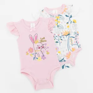 Baby Girls 2 Pack Rabbit Floral Babygrow