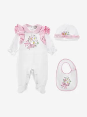 Baby Girls Floral Babygrow Set in White