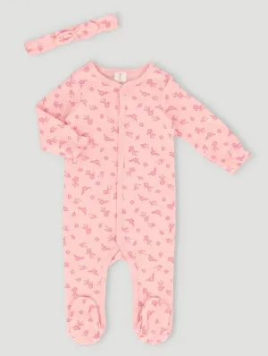 Baby Girls Long Sleeve Floral Babygrow - Pink