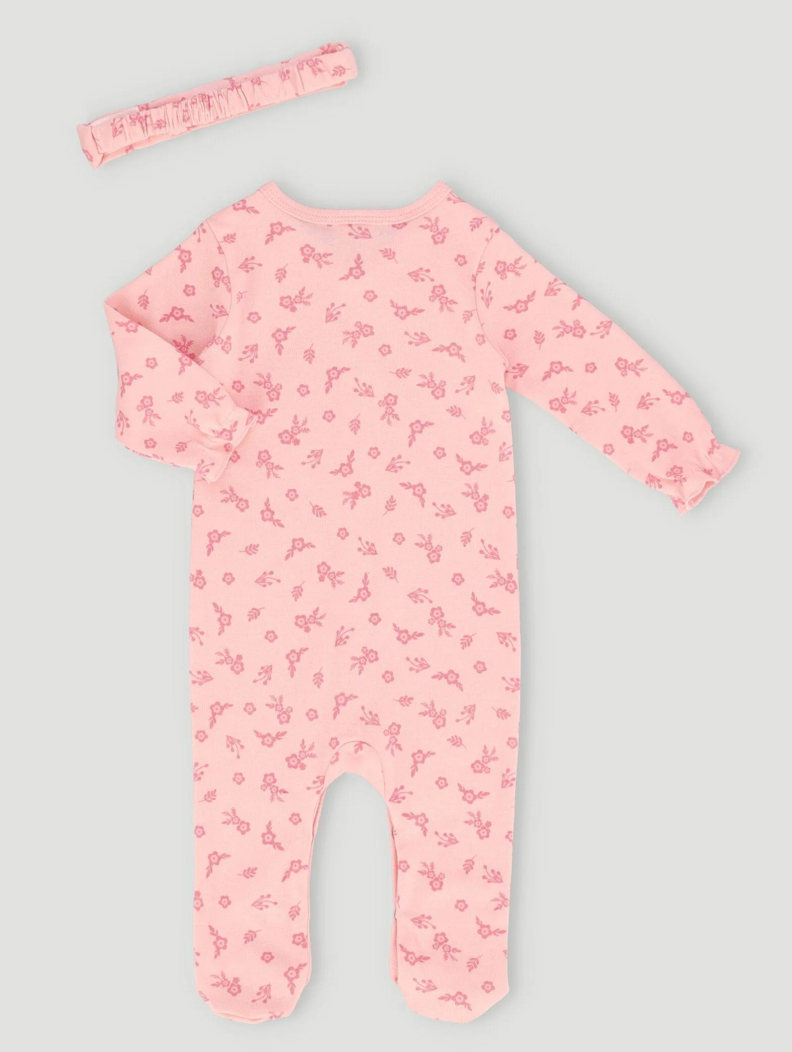 Baby Girls Long Sleeve Floral Babygrow - Pink