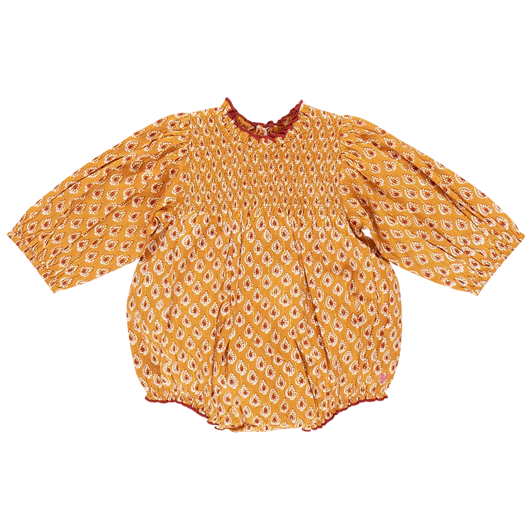 Baby Girls Stevie Puff Sleeve Bubble - Gold Tear Drop || Pink Chicken